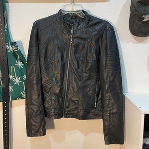 Black Faux Leather Zip-Up Jacket